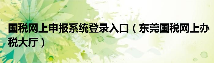国税网上申报系统登录入口（东莞国税网上办税大厅）