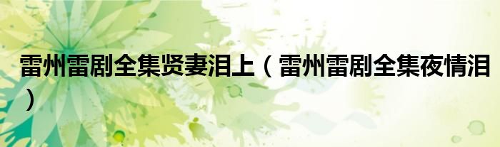 雷州雷剧全集贤妻泪上（雷州雷剧全集夜情泪）