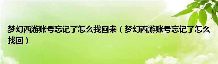 梦幻西游账号忘记了怎么找回来（梦幻西游账号忘记了怎么找回）
