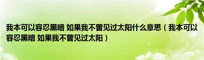 我本可以容忍黑暗 如果我不曾见过太阳什么意思（我本可以容忍黑暗 如果我不曾见过太阳）