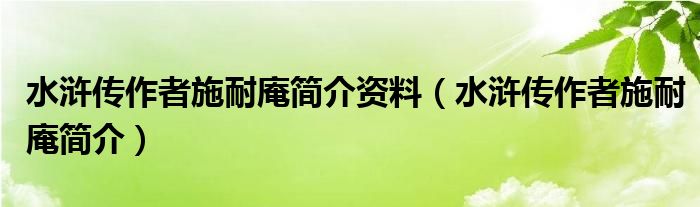 水浒传作者施耐庵简介资料（水浒传作者施耐庵简介）