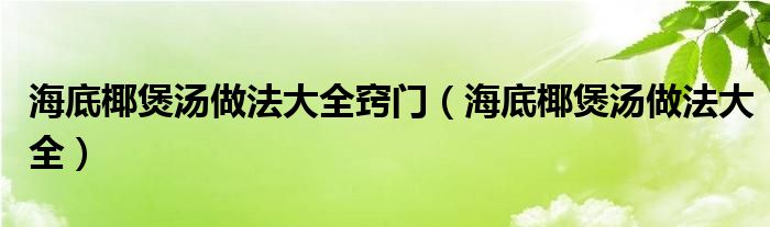 海底椰煲汤做法大全窍门（海底椰煲汤做法大全）