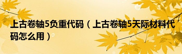 上古卷轴5负重代码（上古卷轴5天际材料代码怎么用）