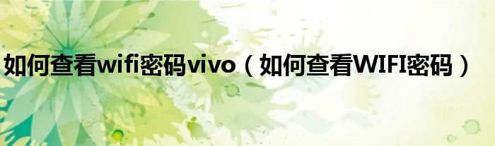 如何查看wifi密码vivo（如何查看WIFI密码）