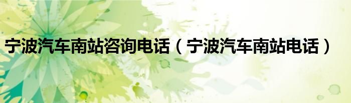 宁波汽车南站咨询电话（宁波汽车南站电话）