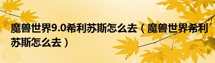 魔兽世界9.0希利苏斯怎么去（魔兽世界希利苏斯怎么去）
