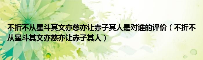 不折不从星斗其文亦慈亦让赤子其人是对谁的评价（不折不从星斗其文亦慈亦让赤子其人）