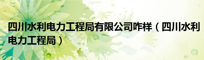 四川水利电力工程局有限公司咋样（四川水利电力工程局）