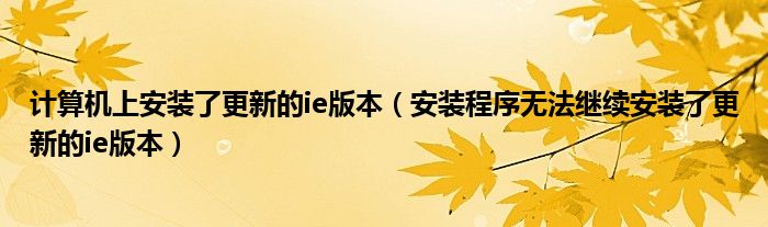 计算机上安装了更新的ie版本（安装程序无法继续安装了更新的ie版本）
