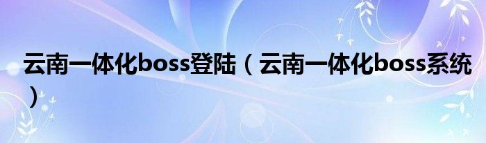 云南一体化boss登陆（云南一体化boss系统）