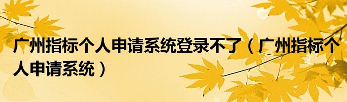 广州指标个人申请系统登录不了（广州指标个人申请系统）
