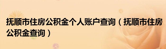 抚顺市住房公积金个人账户查询（抚顺市住房公积金查询）