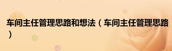 车间主任管理思路和想法（车间主任管理思路）