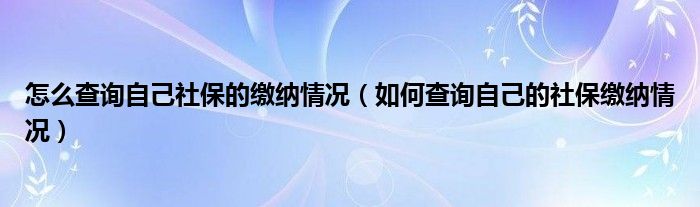怎么查询自己社保的缴纳情况（如何查询自己的社保缴纳情况）