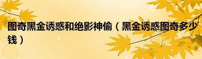 图奇黑金诱惑和绝影神偷（黑金诱惑图奇多少钱）