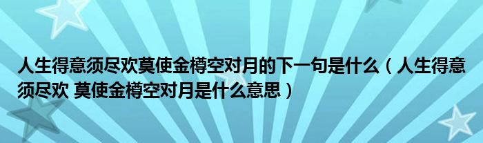 人生得意须尽欢莫使金樽空对月的下一句是什么（人生得意须尽欢 莫使金樽空对月是什么意思）