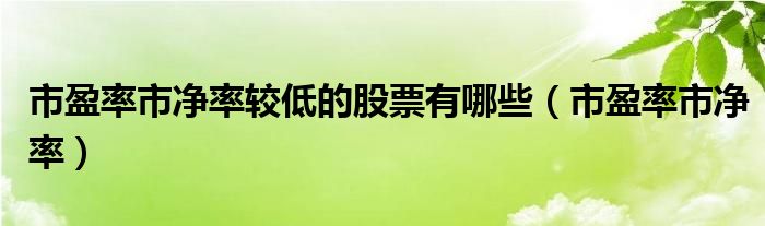 市盈率市净率较低的股票有哪些（市盈率市净率）