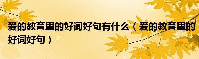 爱的教育里的好词好句有什么（爱的教育里的好词好句）