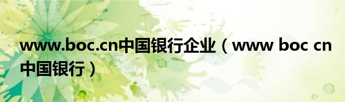 www.boc.cn中国银行企业（www boc cn中国银行）
