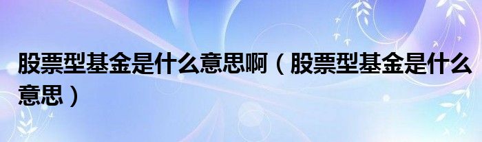 股票型基金是什么意思啊（股票型基金是什么意思）