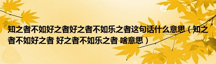 知之者不如好之者好之者不如乐之者这句话什么意思（知之者不如好之者 好之者不如乐之者 啥意思）