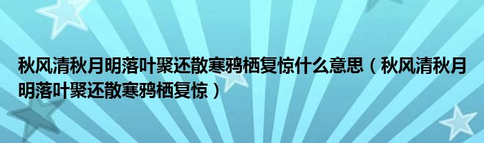 秋风清秋月明落叶聚还散寒鸦栖复惊什么意思（秋风清秋月明落叶聚还散寒鸦栖复惊）
