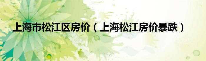 上海市松江区房价（上海松江房价暴跌）
