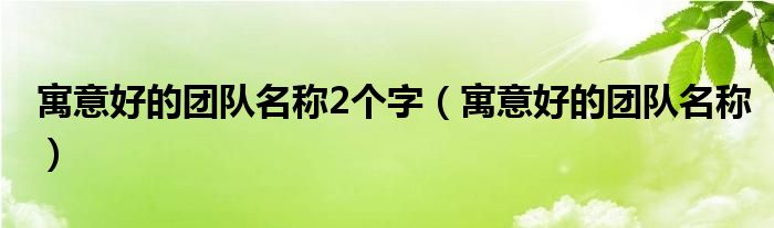 寓意好的团队名称2个字（寓意好的团队名称）