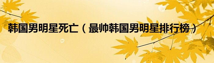 韩国男明星死亡（最帅韩国男明星排行榜）