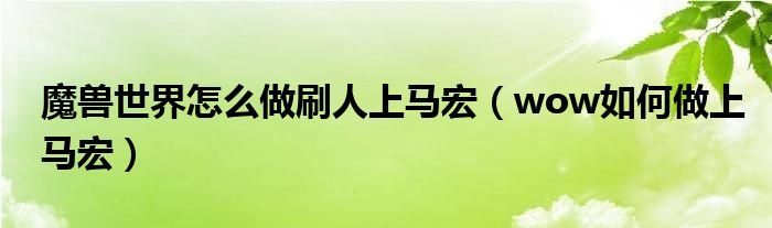 魔兽世界怎么做刷人上马宏（wow如何做上马宏）