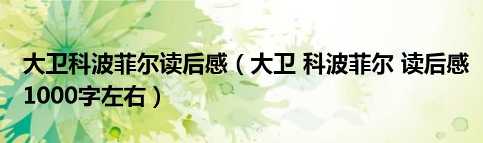 大卫科波菲尔读后感（大卫 科波菲尔 读后感1000字左右）