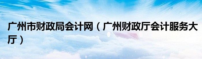 广州市财政局会计网（广州财政厅会计服务大厅）