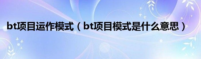 bt项目运作模式（bt项目模式是什么意思）