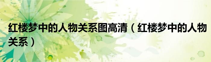 红楼梦中的人物关系图高清（红楼梦中的人物关系）