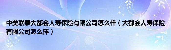 中美联泰大都会人寿保险有限公司怎么样（大都会人寿保险有限公司怎么样）