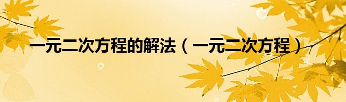 一元二次方程的解法（一元二次方程）