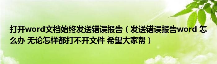 打开word文档始终发送错误报告（发送错误报告word 怎么办 无论怎样都打不开文件 希望大家帮）