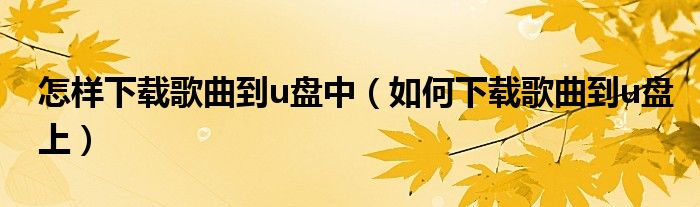 怎样下载歌曲到u盘中（如何下载歌曲到u盘上）