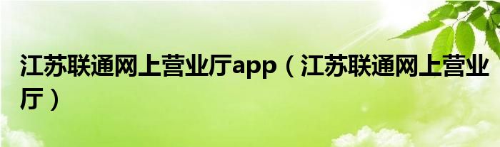 江苏联通网上营业厅app（江苏联通网上营业厅）