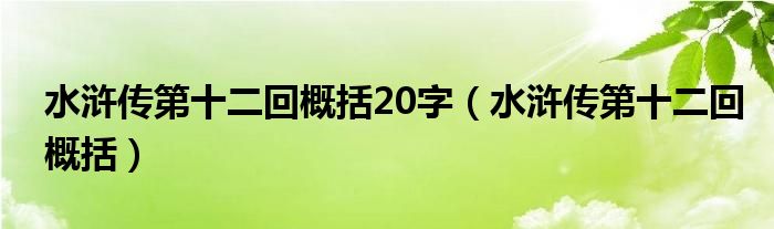 水浒传第十二回概括20字（水浒传第十二回概括）