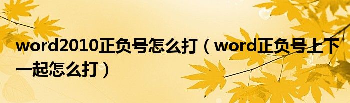 word2010正负号怎么打（word正负号上下一起怎么打）