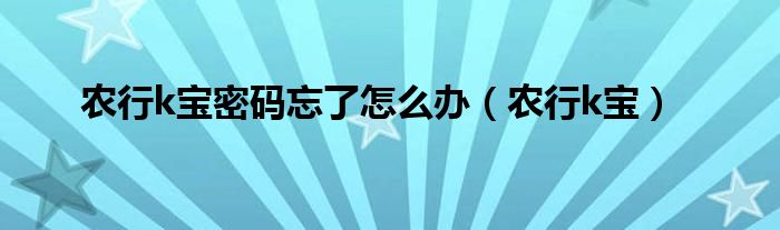 农行k宝密码忘了怎么办（农行k宝）