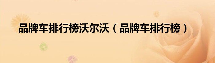 品牌车排行榜沃尔沃（品牌车排行榜）