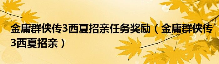 金庸群侠传3西夏招亲任务奖励（金庸群侠传3西夏招亲）