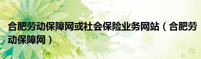 合肥劳动保障网或社会保险业务网站（合肥劳动保障网）