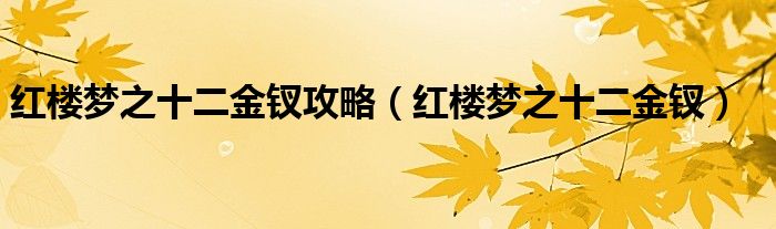 红楼梦之十二金钗攻略（红楼梦之十二金钗）