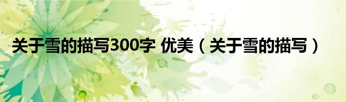 关于雪的描写300字 优美（关于雪的描写）