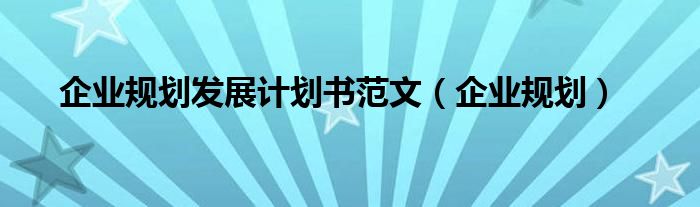 企业规划发展计划书范文（企业规划）