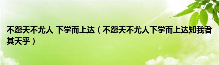 不怨天不尤人 下学而上达（不怨天不尤人下学而上达知我者其天乎）