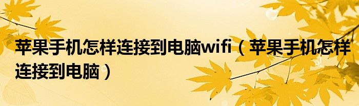 苹果手机怎样连接到电脑wifi（苹果手机怎样连接到电脑）